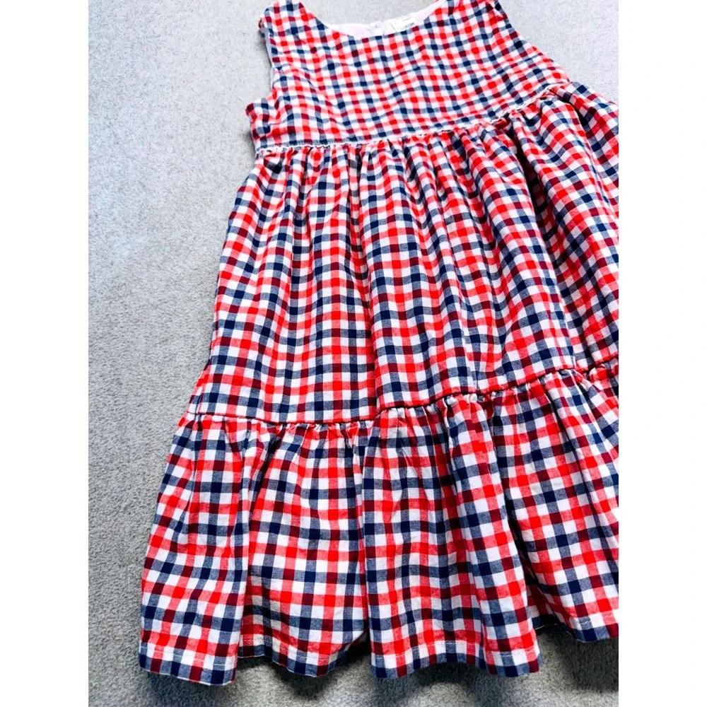 OshKosh Bgosh Tiered Dress Kids 4T Red White Blue Gingham Plaid Americana